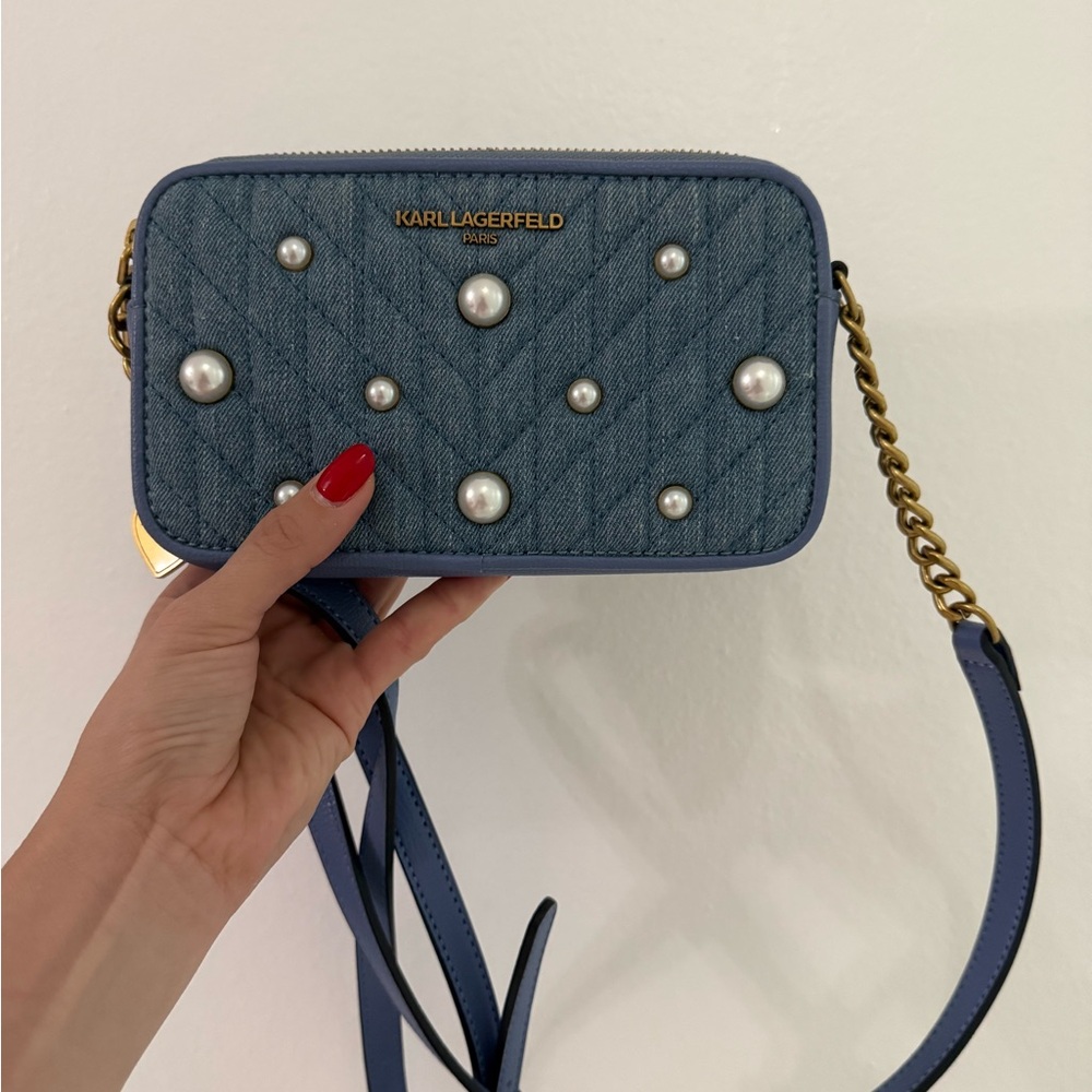 Karl Lagerfeld Denim Blue Pearl Crossbody Bag